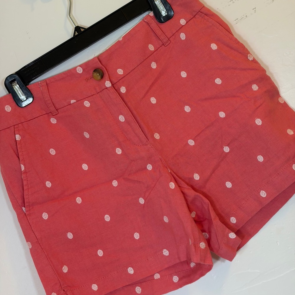 New Loft Outlet Ann Taylor Coral Pink Polka Dot Mid Rise Chino Shorts 6" Size 2